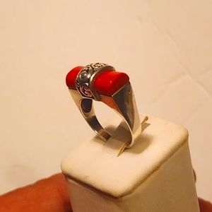 Vintage Rings / Sterling Silver Rings / Coral Rings / Red Coral Rings / Bali
